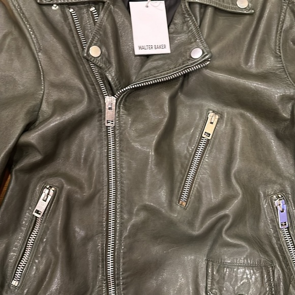 WALTER BAKER KINGSLEY LEATHER JACKET- SIZE MEDIUM - BASIL GREEN - Picture 4 of 9